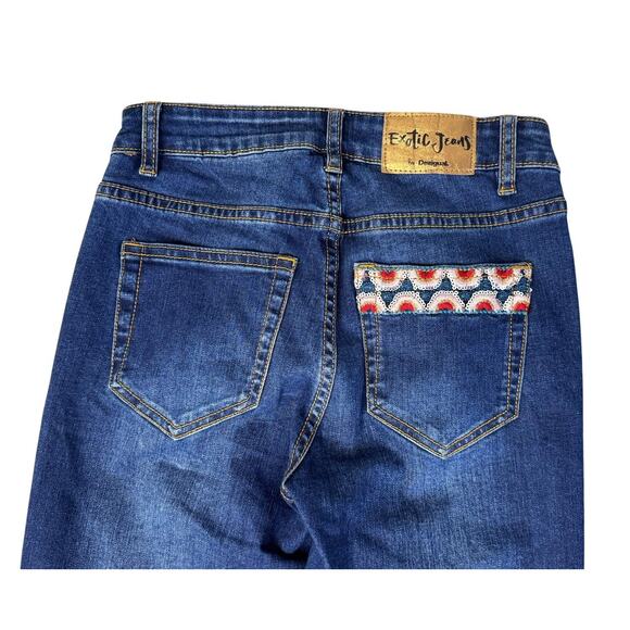 DESIGUAL Exotic Sequin Embroidered Metallic Floral Zip Ankle Skinny Jeans Sz 24 - Picture 8 of 11